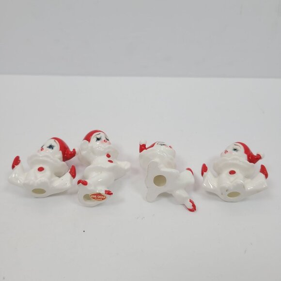 Vintage Miniature Pierrot White Red Figurines Set Of 4 - Picture 3 of 5